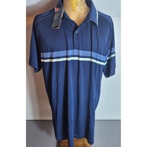Under Armour Mens Golf Polo Shirt 2XL Navy Blue Striped NEW NWT HeatGear Loose